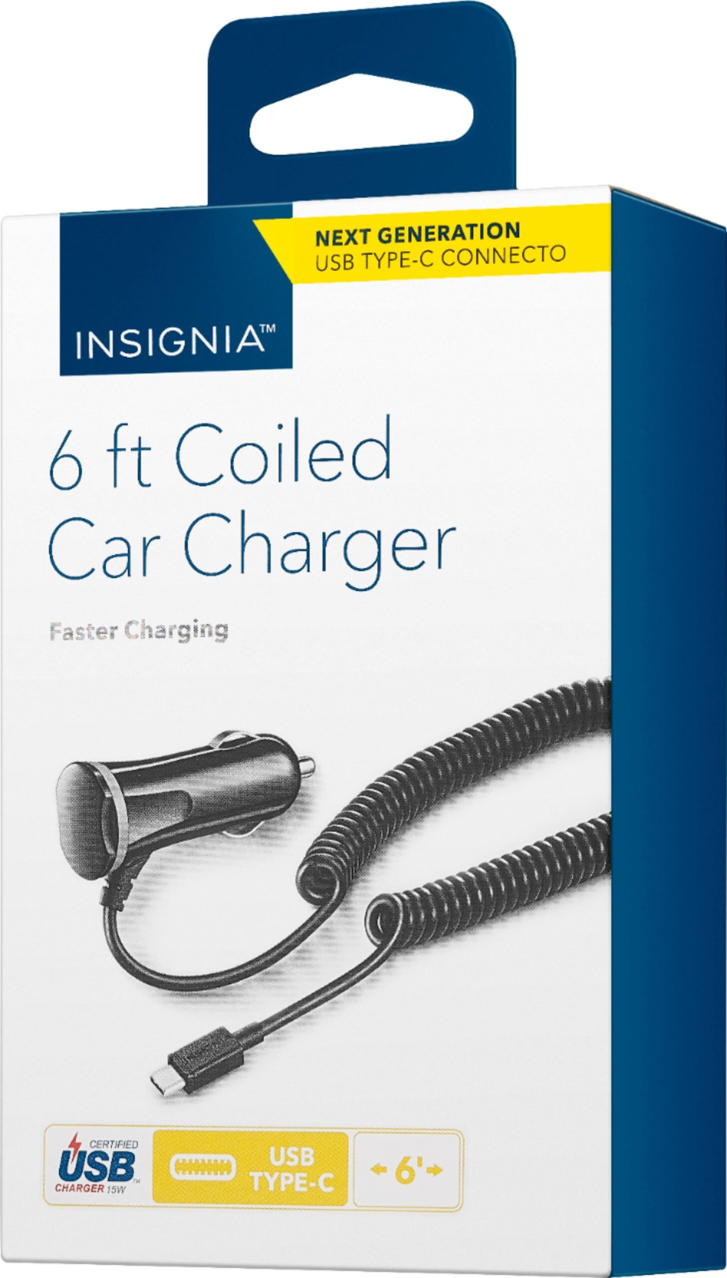 Insignia™ - 15W USB-C Port Vehicle Charger with 6ft coiled cable - Black - Image 3