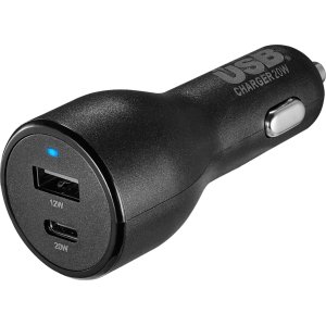 32 W Vehicle Charger with 1 USB-C & 1 USB Port - Black