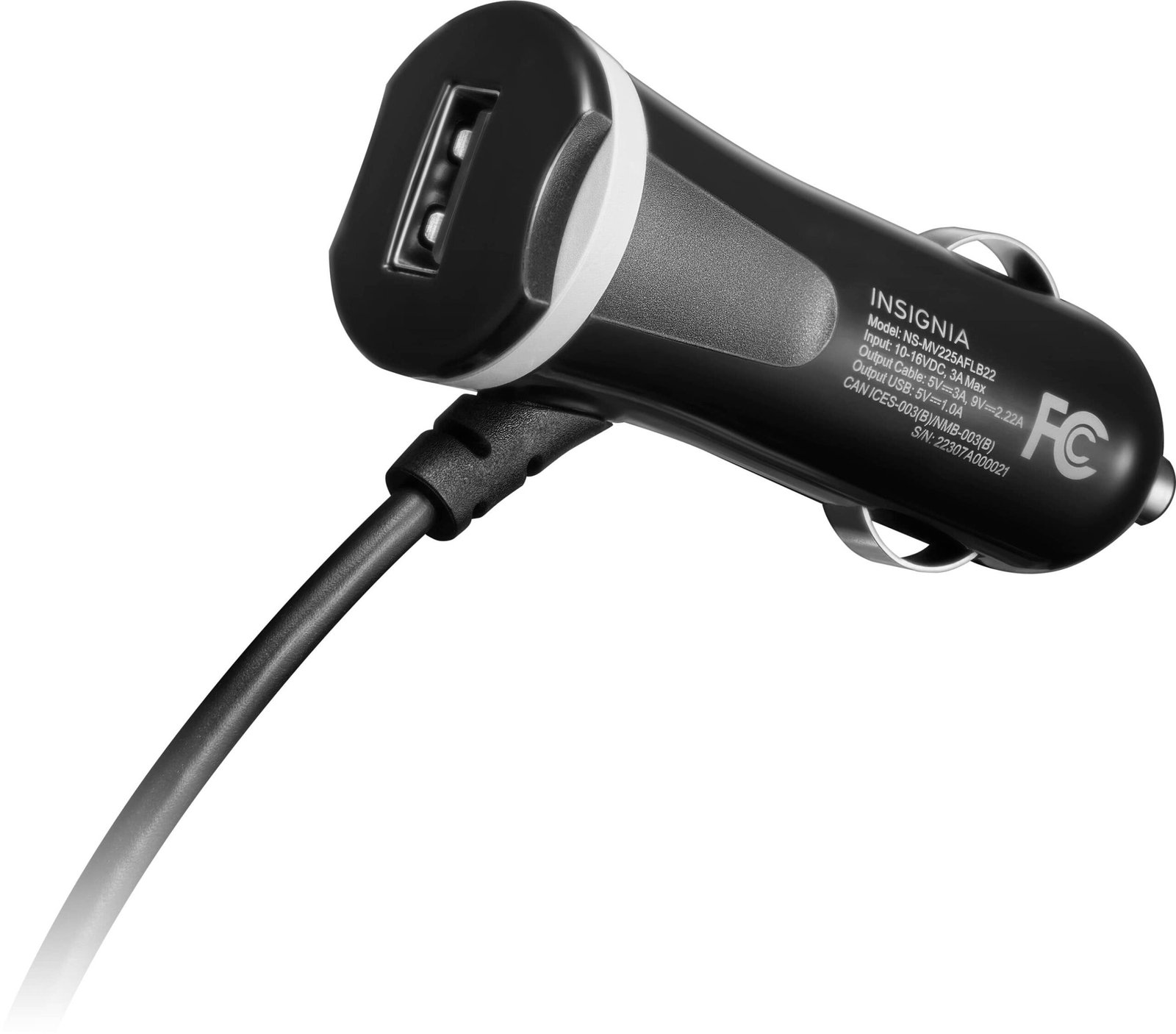 Insignia™ - 25W Lightning Vehicle Charger with 9ft coiled cable and additional USB Port for iPhone, iPad and More - Black - Image 3