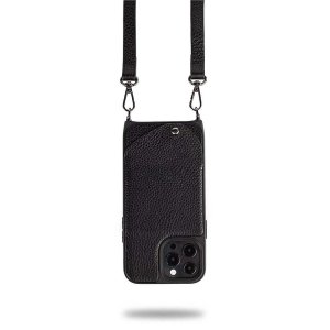 Noémie - Wallet & Crossbody Strap Case for iPhone 13 Pro Max & iPhone 12 Pro Max - Black/Black