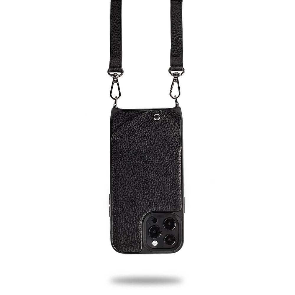 Noémie - Wallet & Crossbody Strap Case for iPhone 13 Pro Max & iPhone 12 Pro Max - Black/Black