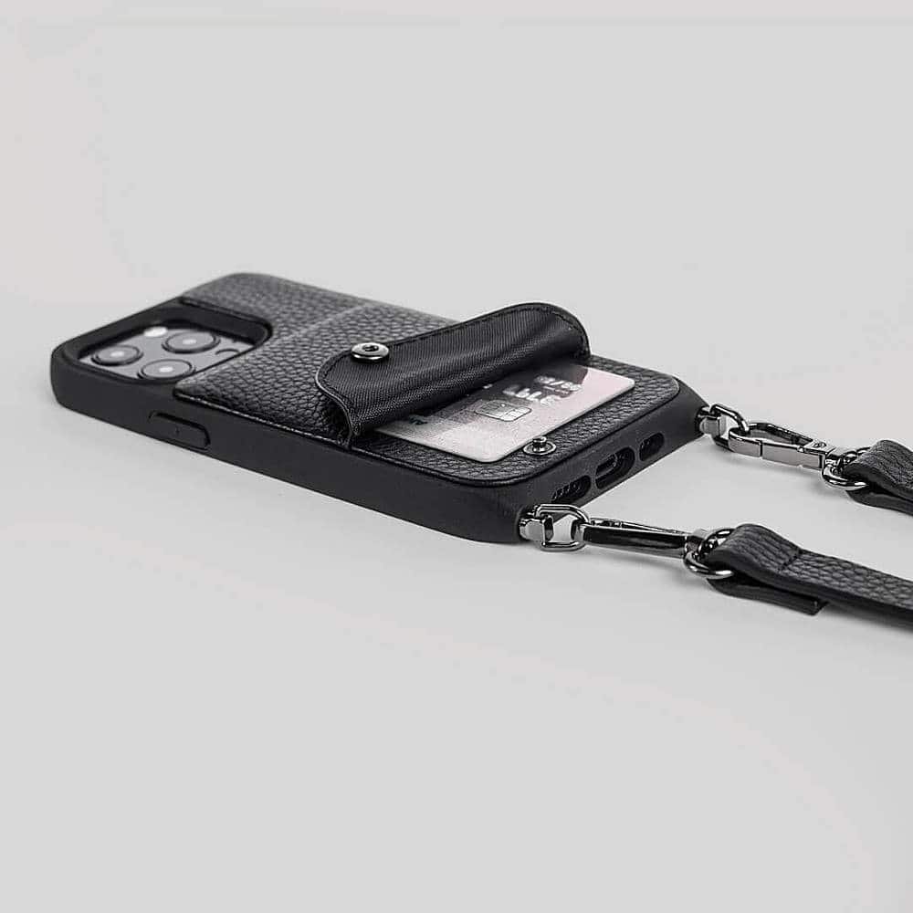 Noémie - Wallet & Crossbody Strap Case for iPhone 13 Pro Max & iPhone 12 Pro Max - Black/Black - Image 3