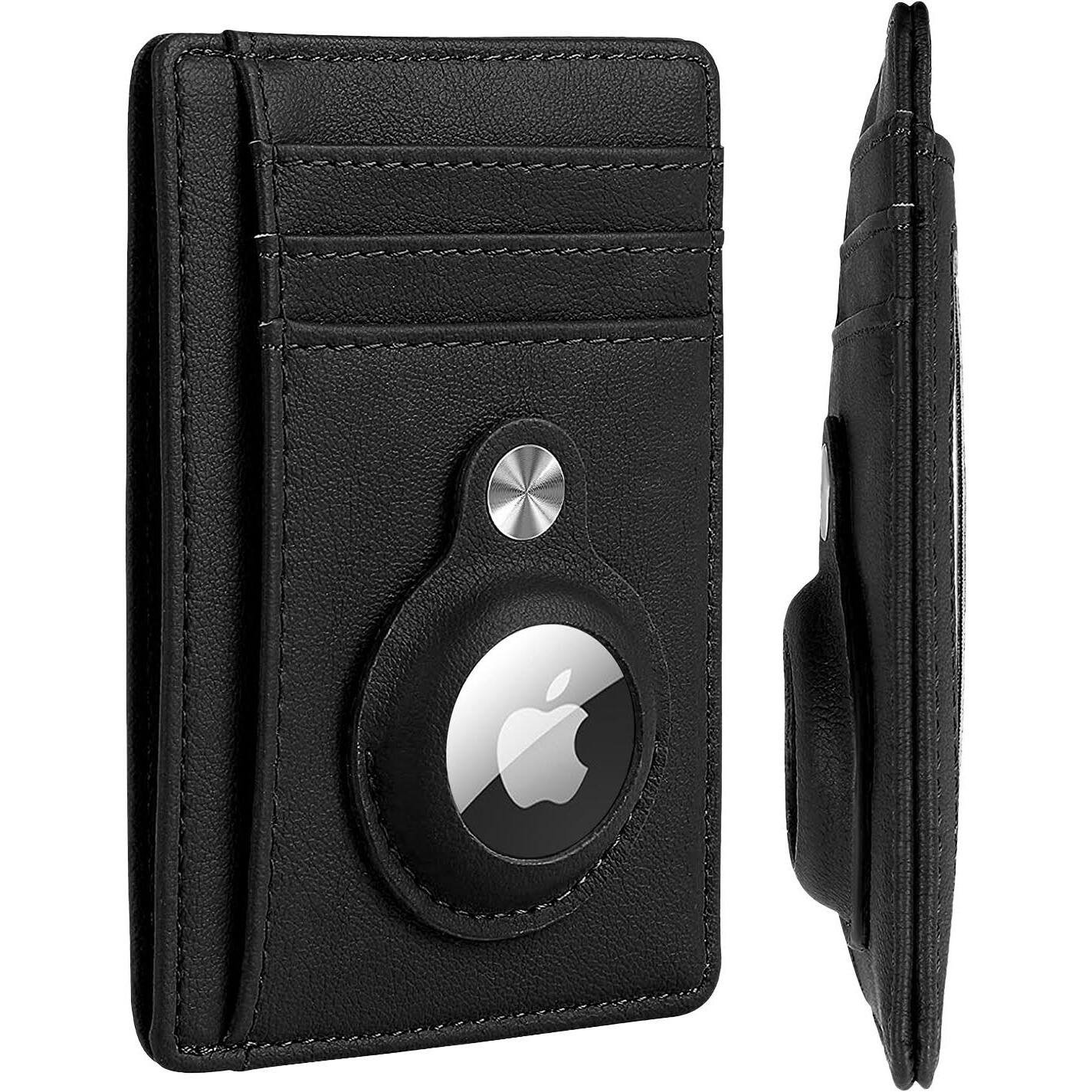 SaharaCase - Slim Genuine Leather Wallet Case for Apple AirTag - Black - Image 2