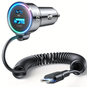 72W USB-C Car Charger with 152.4cm Curling Cable